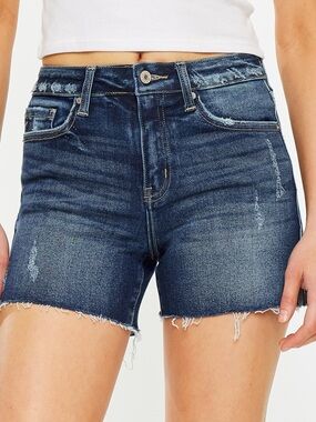 KanCan High Rise Distressed Denim Shorts Raw Hem Size 29